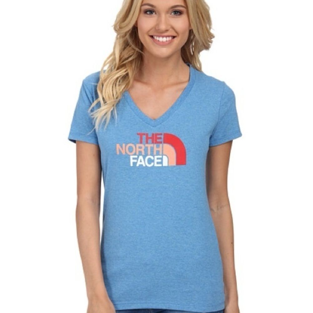 The North Face Half Dome SS V Neck Tee - Women's Large - Clear Lake Blue Heather